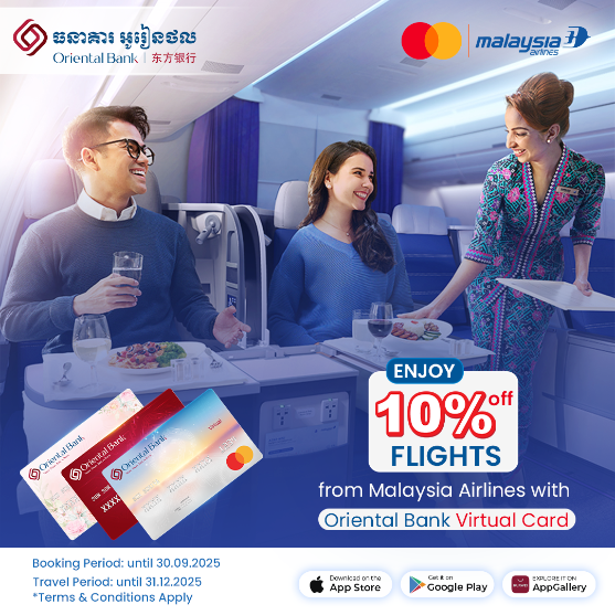 Enjoy 10% off flights from Malaysia Airlines with Oriental Bank Virtual Card