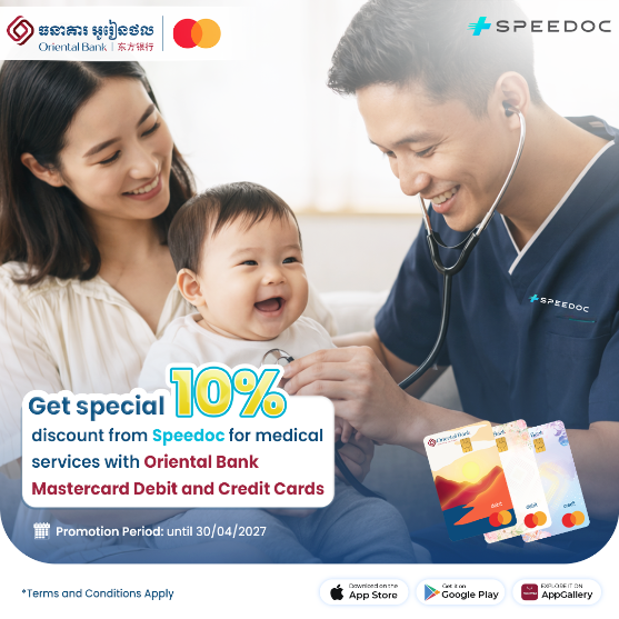 Get special 10% discount from Speedoc for medical services with Oriental Bank Mastercard Debit and Credit Cards