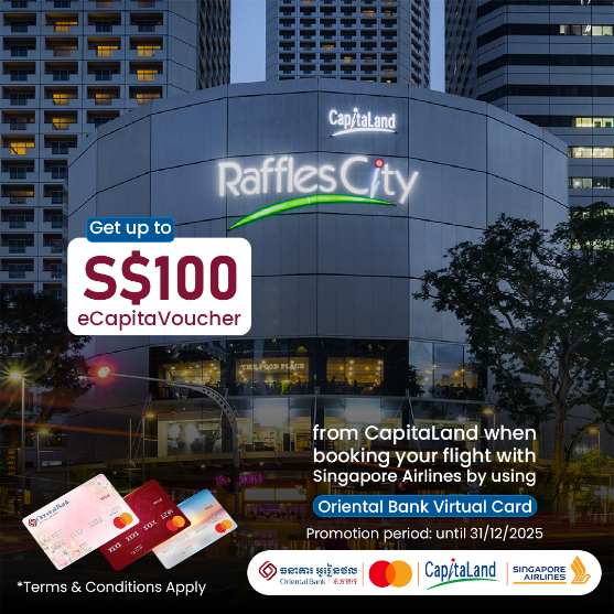 Get up to S$100 eCapitaVoucher  from CapitaLand when booking your flight with Singapore Airlines by using Oriental Bank Virtual Card