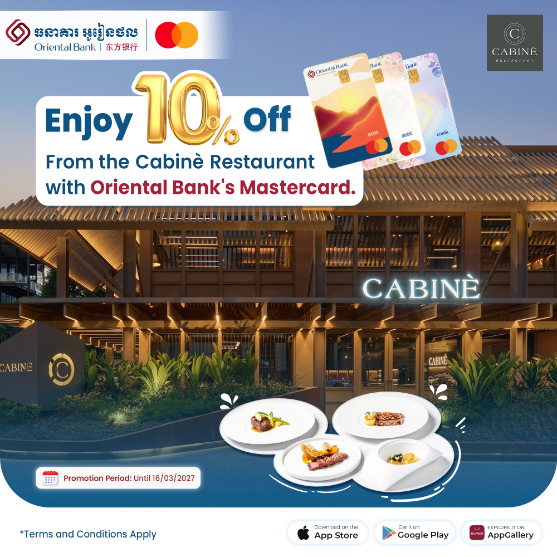 Enjoy 10% off from The Cabinè Restaurant with Oriental Bank’s card