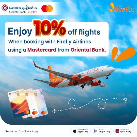 Enjoy 10% off when booking with Firefly Airlines using a Mastercard from Oriental Bank