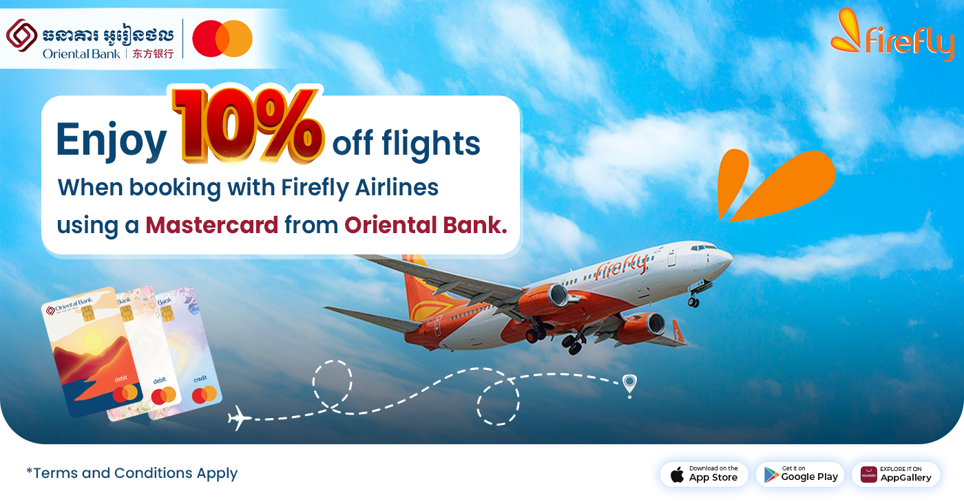 Enjoy 10% off when booking with Firefly Airlines using a Mastercard from Oriental Bank