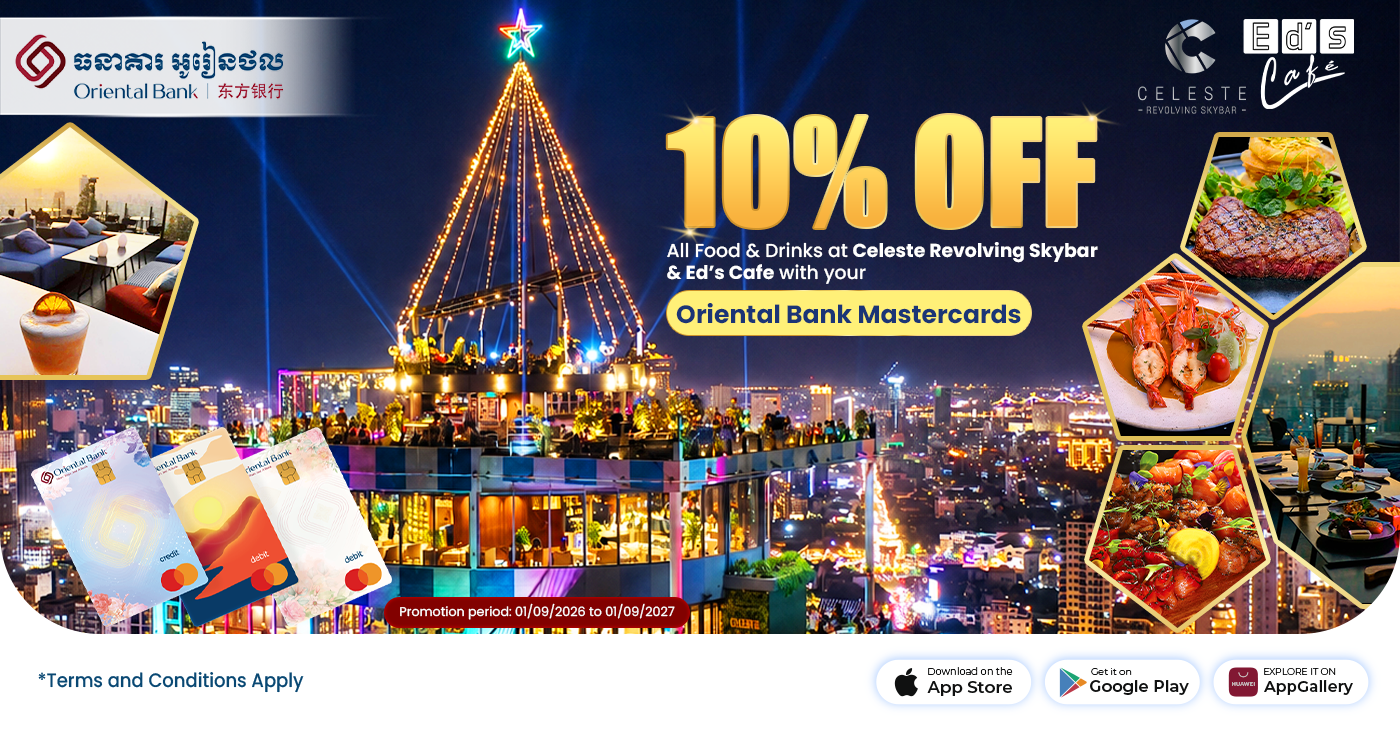Get 10% OFF at Celeste Sky Bar & ED’s Café with Your Oriental Bank Card