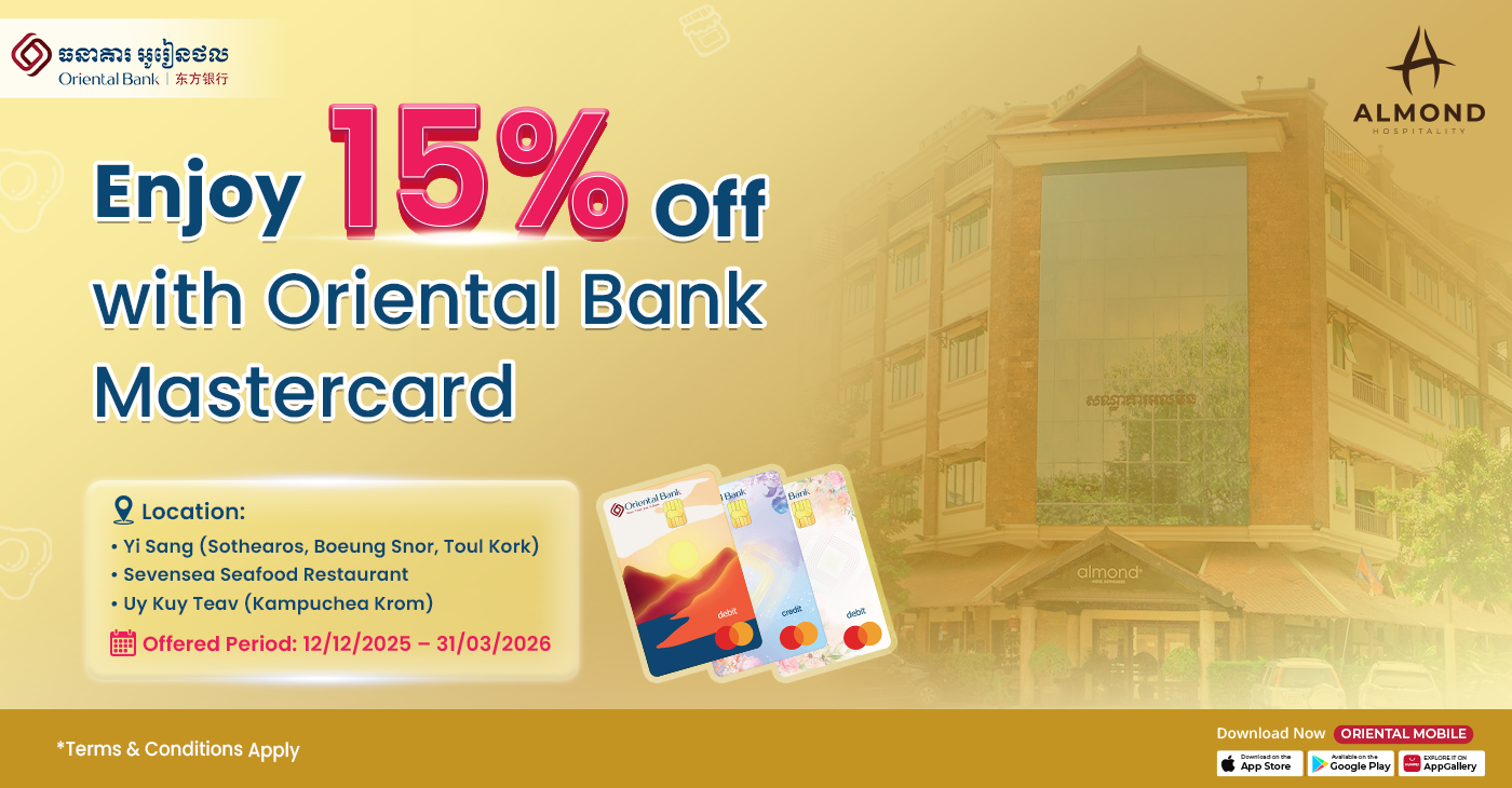 Get 15% off with Oriental Bank Mastercard from Almond Group