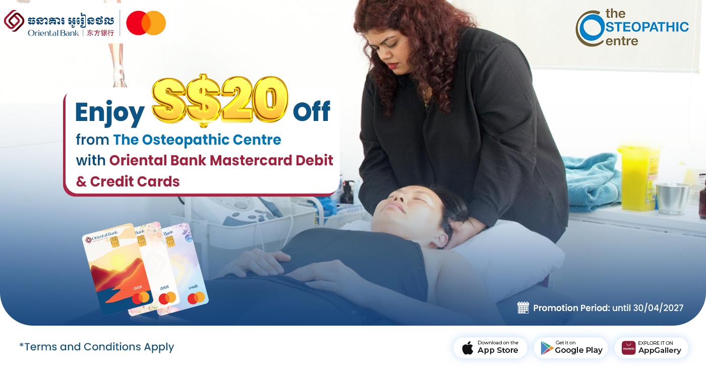 Enjoy S$20 off from The Osteopathic Centre with Oriental Bank Mastercard Debit & Credit Cards
