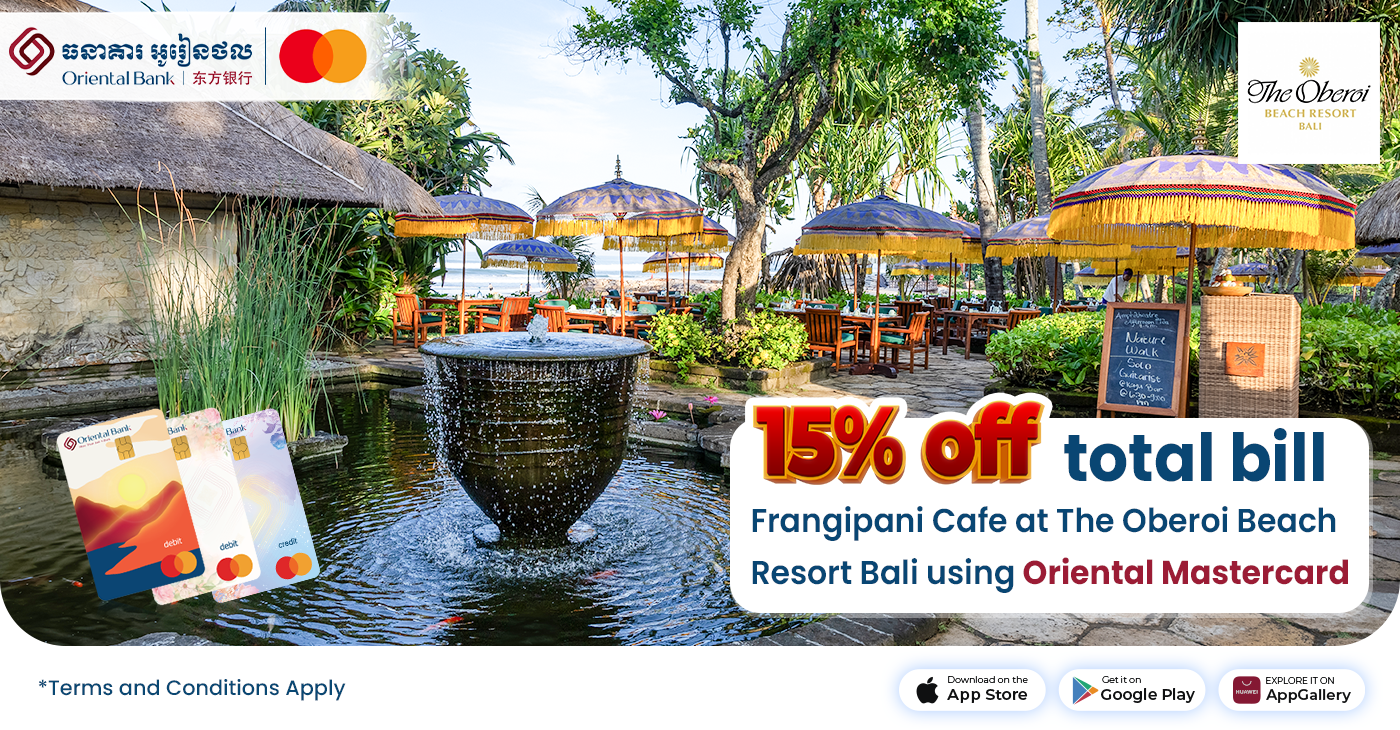 15% off total bill Frangipani Café at The Oberoi Beach Resort, Bali