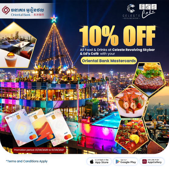 Get 10% OFF at Celeste Sky Bar & ED’s Café with Your Oriental Bank Card