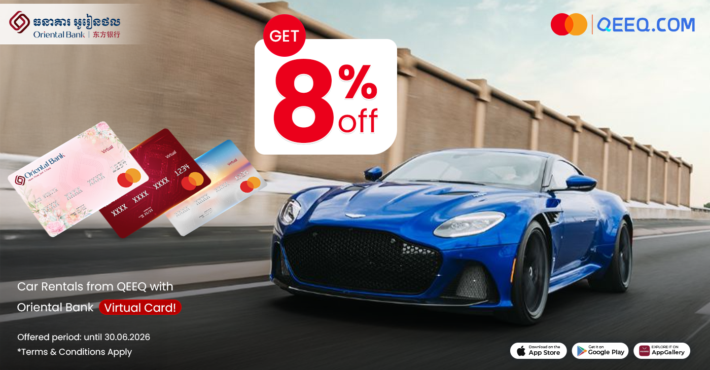 Get 8% off Car Rentals from QEEQ with Oriental Bank Virtual Card!