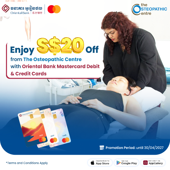 Enjoy S$20 off from The Osteopathic Centre with Oriental Bank Mastercard Debit & Credit Cards